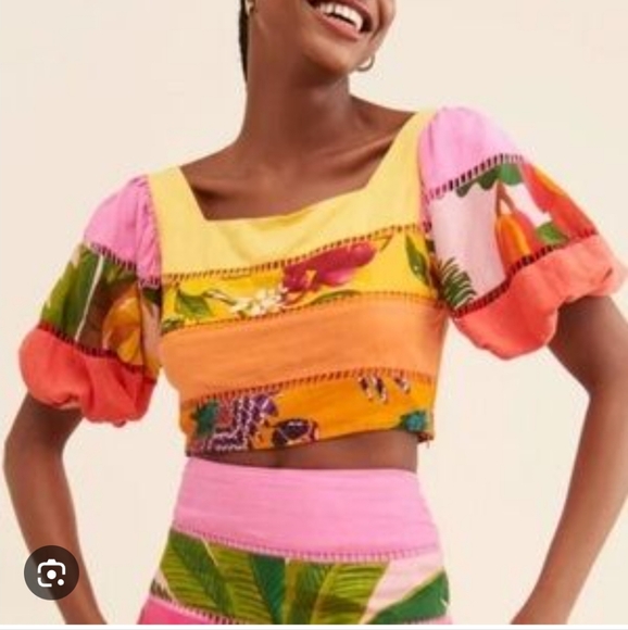 FARM Rio Tops - FARM Rio Rainbow Mixed Prints Tiered Linen Blend Top in Mix Print  sz  XS